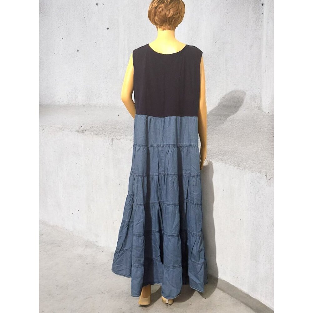 Woman Within Sleeveless Maxi Dress Colorblock Tiered Design View 2